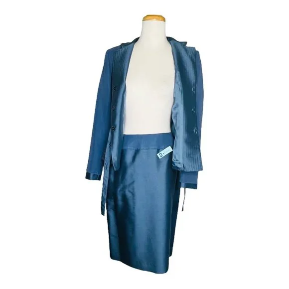 Albert Nipon Evening 2 Piece Skirt Silk Suit NWT Rt $500 Blue Size 4